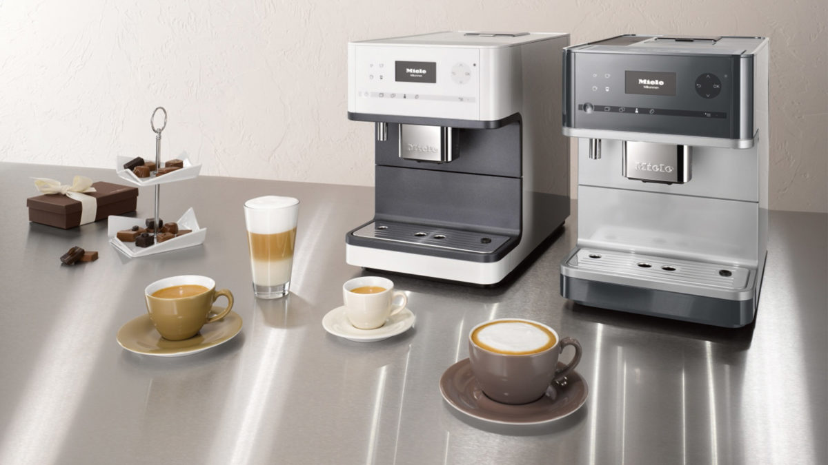 miele stand kaffeevollautomat in weiß und grau