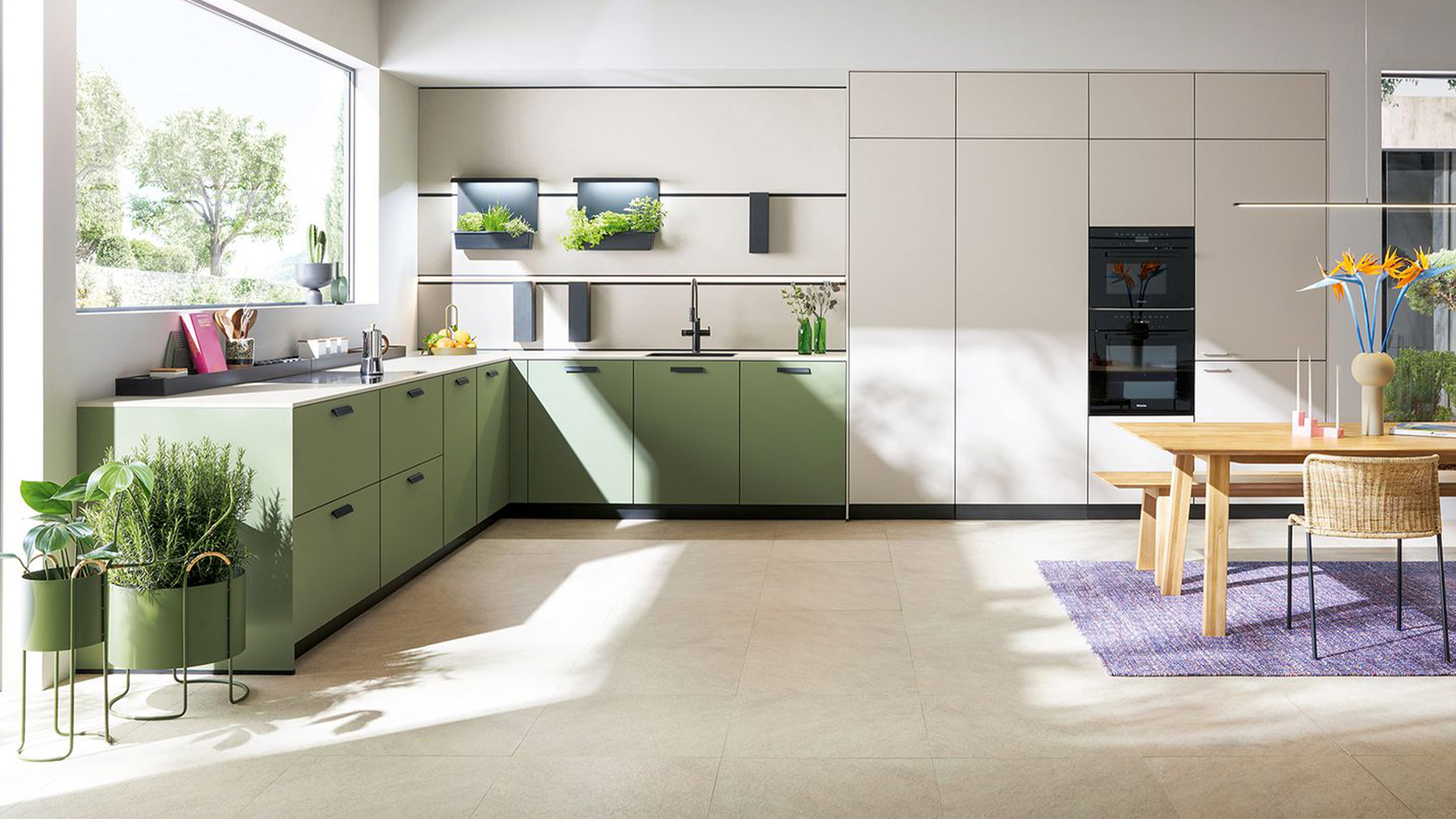 Mia Kuechen Nordic Pure – Skandinavische Küche Eiche – Cremeweiß matt kombiniert mit Taupe matt