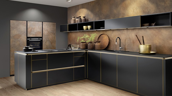 Nolte L-Küche in schwarz-gold