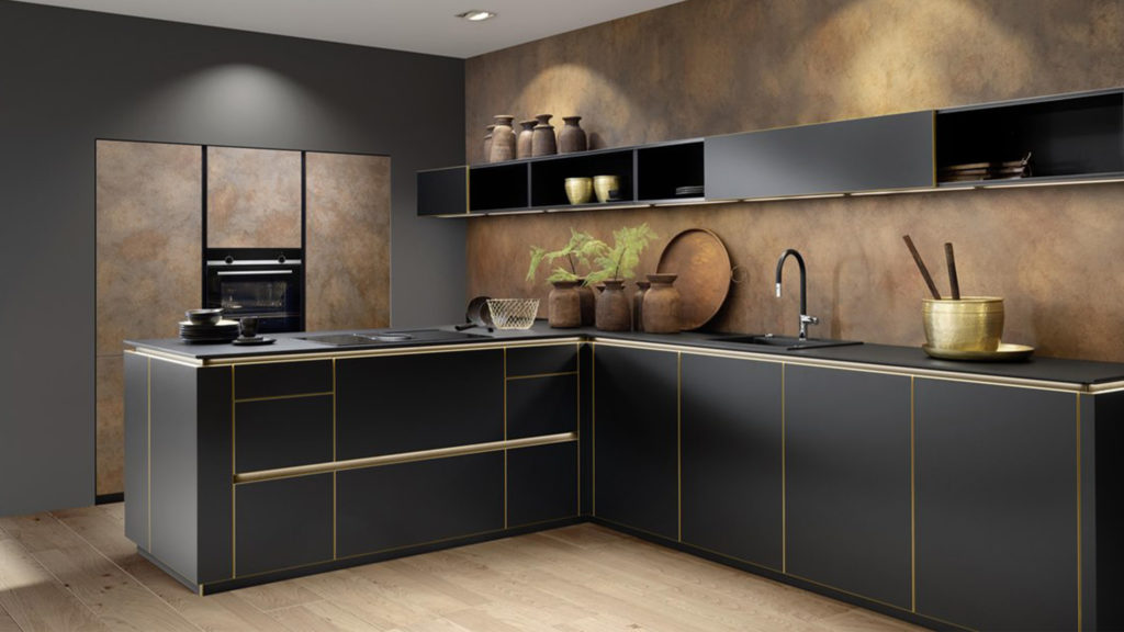 nolte küche in schwarz mit gold details