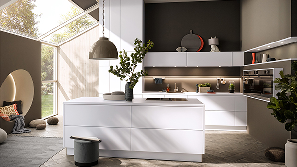 weiße häcker küche mit schrägen