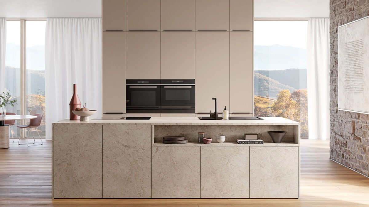 grifflose Häcker küche mit kochinsel in beige