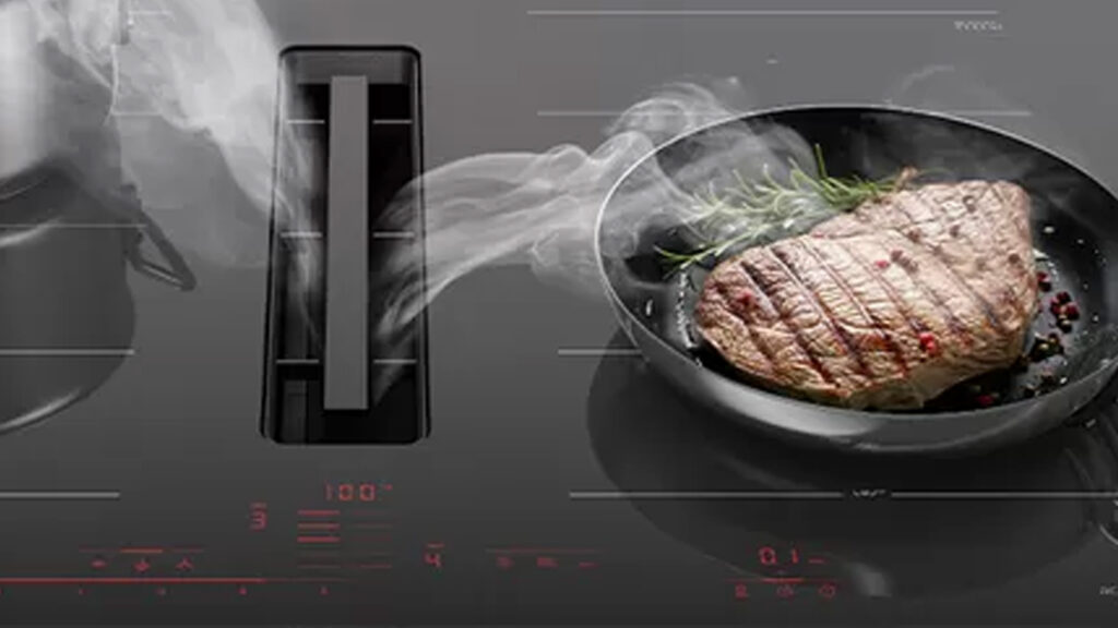 bosch kochfeldabzug saugt kochdunst von einer pfanne ab