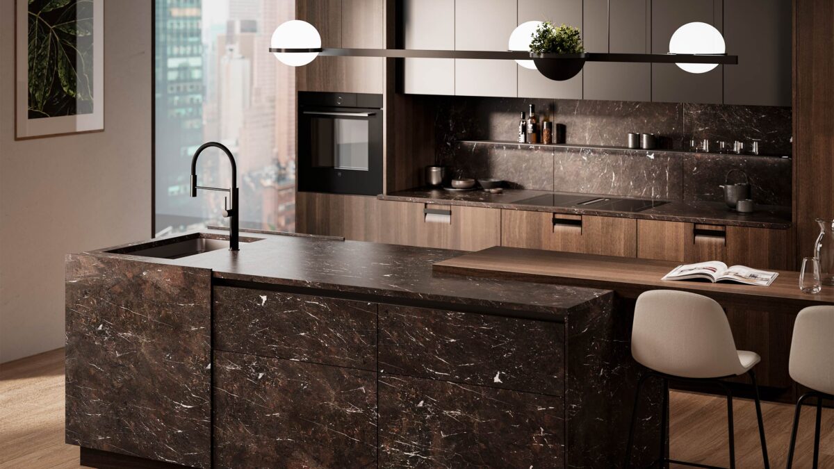 leicht küche terma mit kochinsel aus naturstein