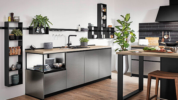 nobilia inox küche mit stahlfront im industrial style