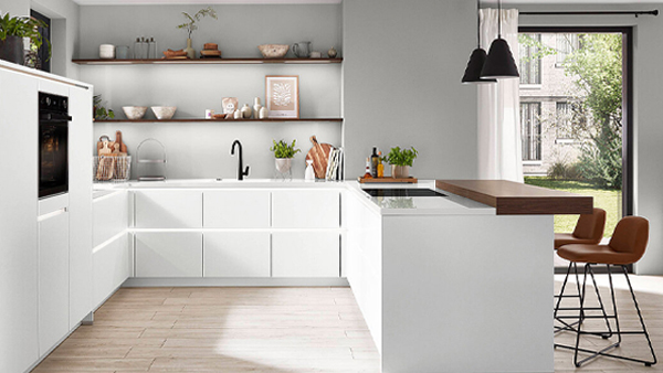 nobilia senso küche in alpinweiß in u-form mit tresen