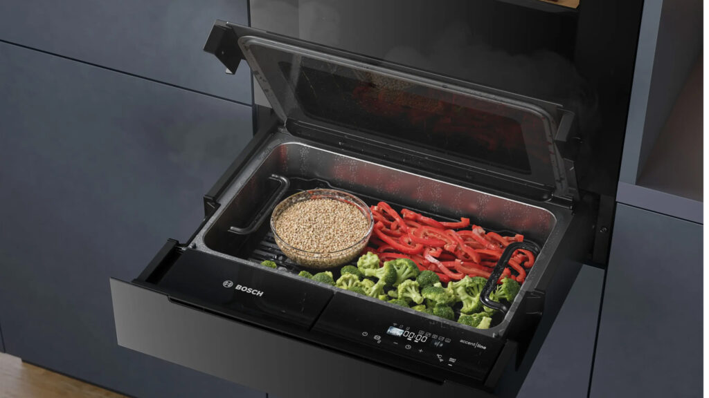 gemüse in einer bosch dampfschblade unterm backofen