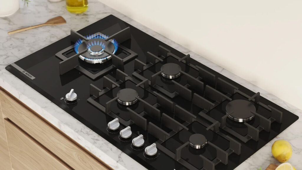 ein brenner leuchtet am bosch serie 8 gaskochfeld