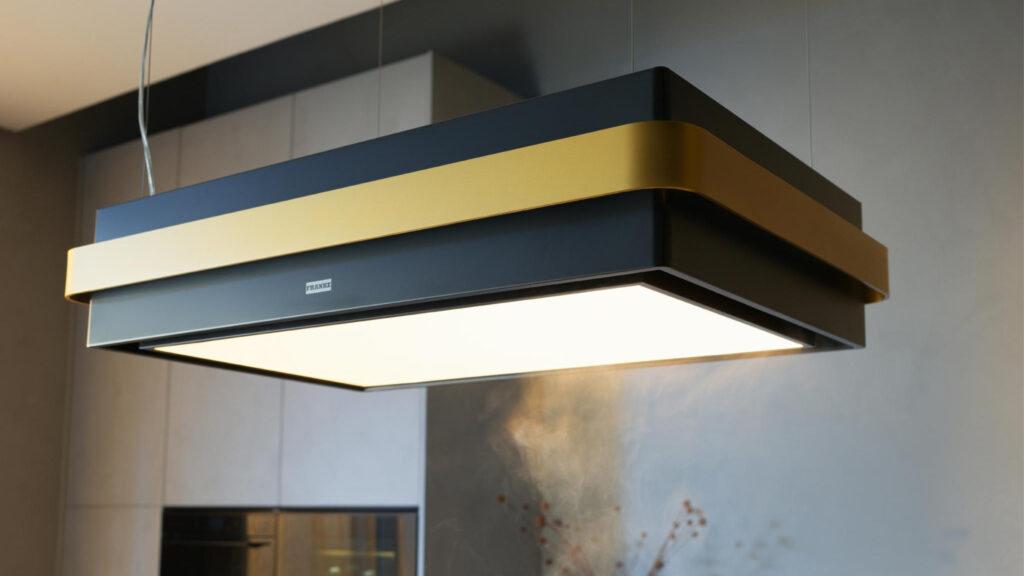 franke mythos masterpiece dunstabzugshaube in schwarz gold mit licht